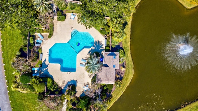 aerial view featuring a water view