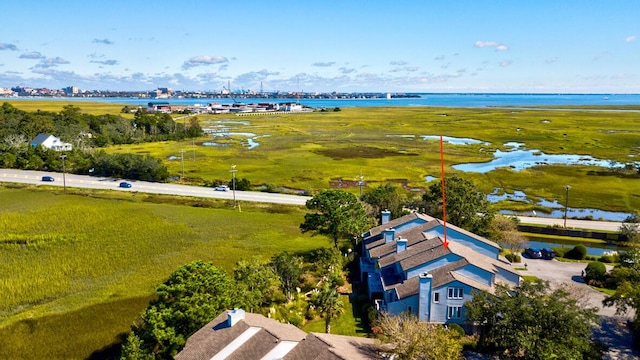 aerial view featuring a water view