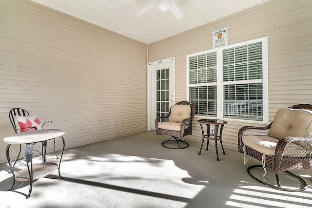 view of patio featuring ceiling fan