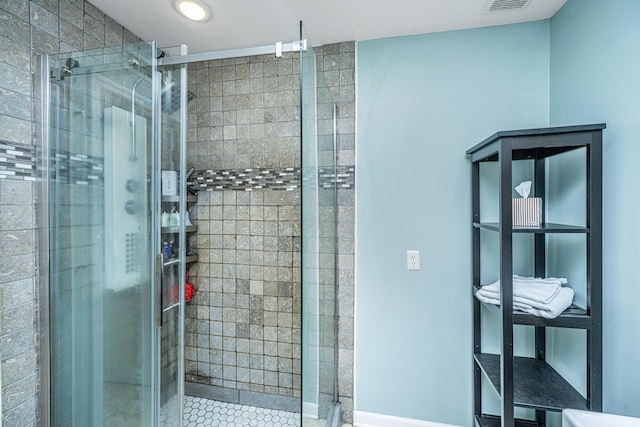 2650 Summer Leaves Ct, Charleston, SC 29414 - bathroom with a stall shower, tile patterned floors, and recessed lighting