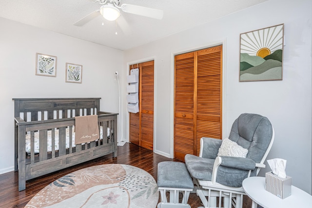 2650 Summer Leaves Ct, Charleston, SC 29414 - bedroom with multiple closets, wood finished floors, baseboards, and a ceiling fan