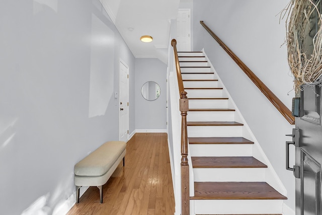 staircase with wood-type flooring