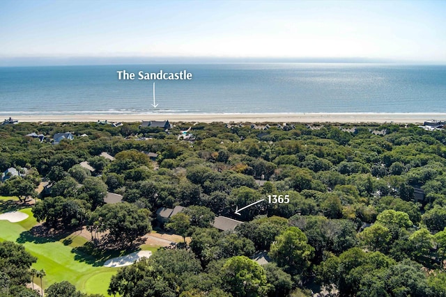 aerial view featuring a beach view and a water view