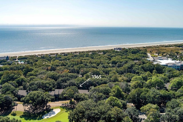 bird's eye view featuring a beach view and a water view