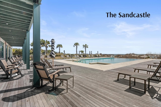 pool with a deck
