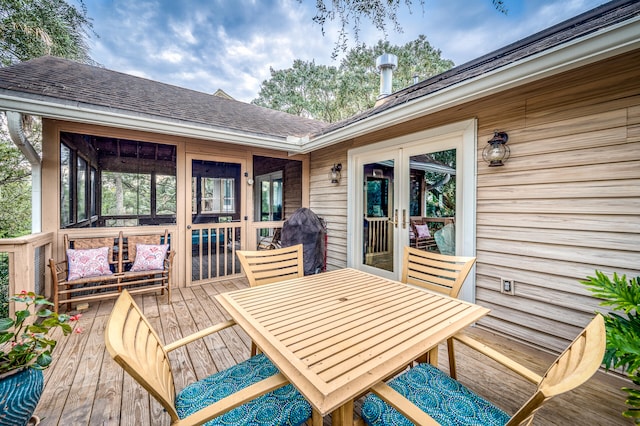 wooden terrace featuring french doors