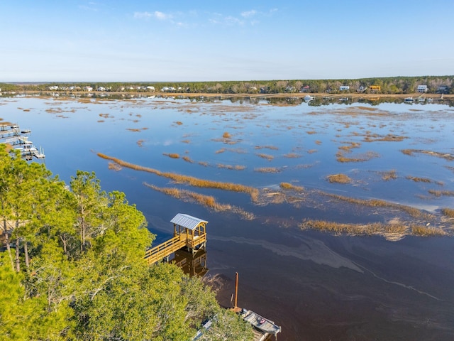 view of dock with a water view