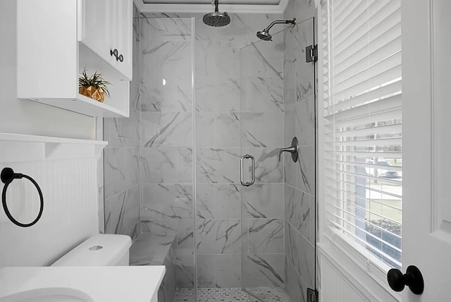1113 Smithfield Pl, Hanahan, SC 29410 - full bathroom featuring toilet, vanity, and a marble finish shower