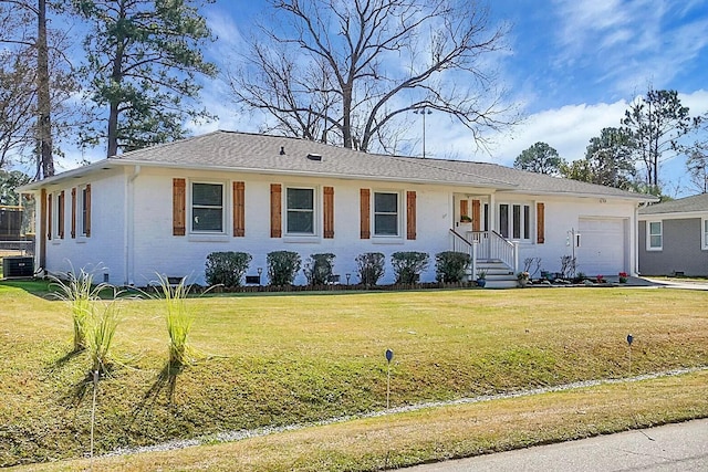 1113 Smithfield Pl, Hanahan, SC 29410 - ranch-style house with a garage, brick siding, cooling unit, and a front lawn