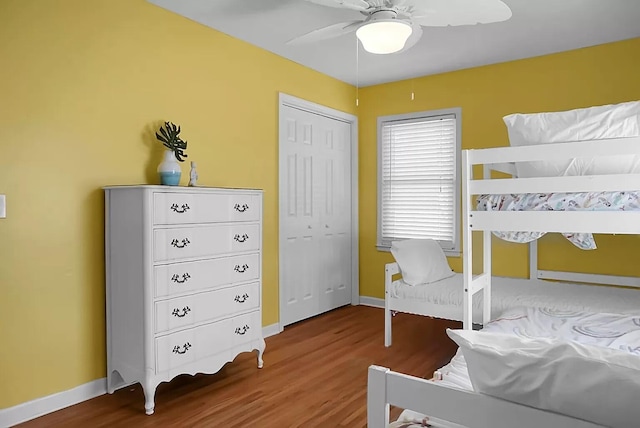 1113 Smithfield Pl, Hanahan, SC 29410 - bedroom with wood finished floors, ceiling fan, baseboards, and a closet