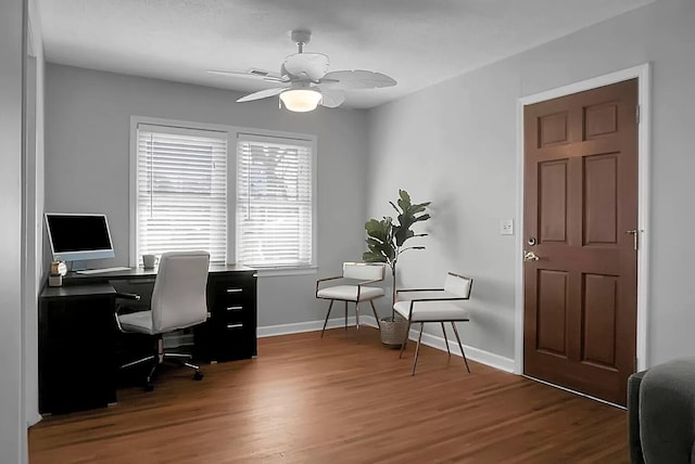 1113 Smithfield Pl, Hanahan, SC 29410 - office area featuring wood finished floors, ceiling fan, and baseboards