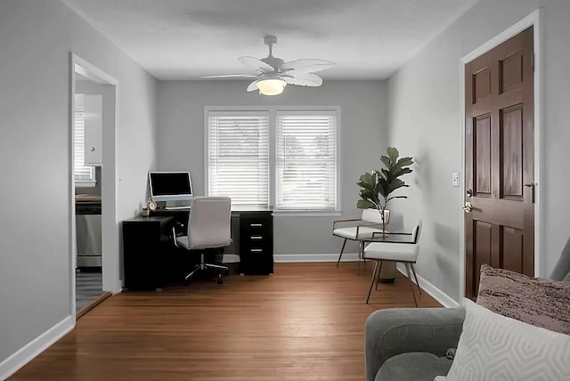 1113 Smithfield Pl, Hanahan, SC 29410 - office featuring ceiling fan, wood finished floors, and baseboards