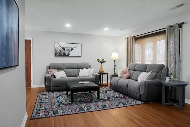1113 Smithfield Pl, Hanahan, SC 29410 - living area featuring wood finished floors, baseboards, visible vents, and recessed lighting