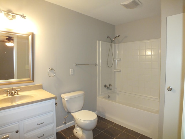 418 Meritta Ave, Beaufort, SC 29902 - bathroom with tile patterned floors, vanity, toilet, shower / bathtub combination, and ceiling fan