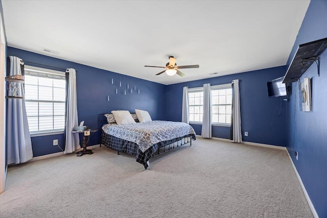 707 Redbud Ln, Summerville, SC 29486 - bedroom featuring baseboards, visible vents, ceiling fan, and carpet flooring