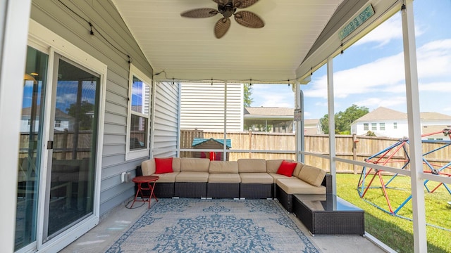 5138 Preserve Blvd, Ladson, SC 29456 - sunroom featuring an outdoor living space, ceiling fan, and healthy amount of natural light