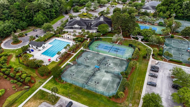 aerial view of a pool