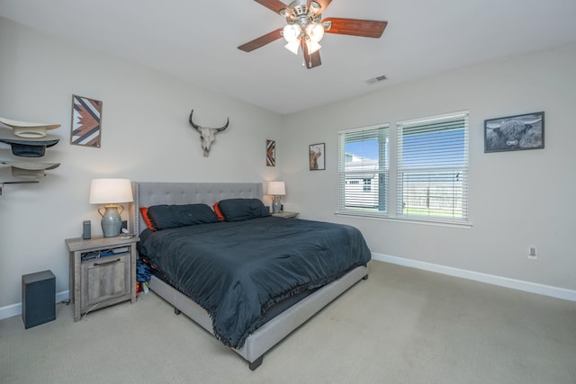 bedroom featuring carpet floors and ceiling fan