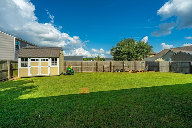 view of yard with a storage unit