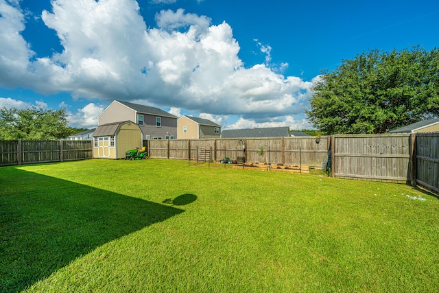 view of yard with a storage shed