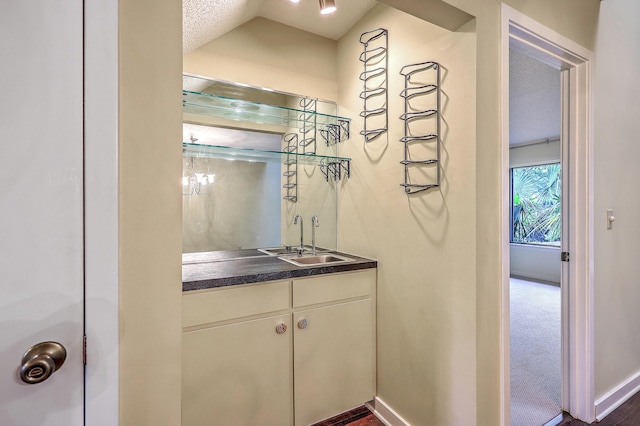 1115 Shadow Lake Cir, Mount Pleasant, SC 29464 - indoor wet bar featuring baseboards, vaulted ceiling, and a textured ceiling