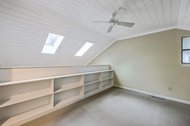 1115 Shadow Lake Cir, Mount Pleasant, SC 29464 - bonus room with a skylight, vaulted ceiling, wooden ceiling, carpet, and baseboards