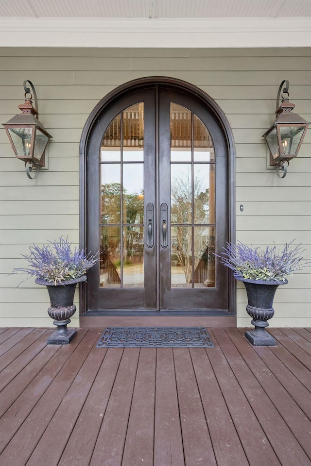 doorway to property featuring french doors