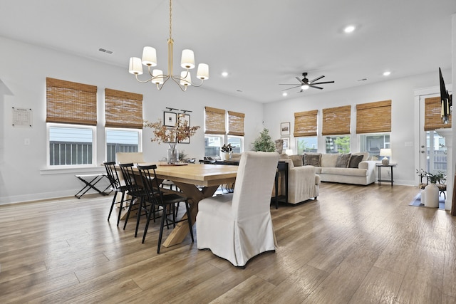 109 Medford St, Summerville, SC 29486 - dining area featuring recessed lighting, ceiling fan, wood finished floors, a chandelier, and baseboards