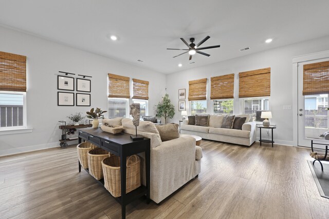109 Medford St, Summerville, SC 29486 - living room with a ceiling fan, recessed lighting, wood finished floors, and baseboards