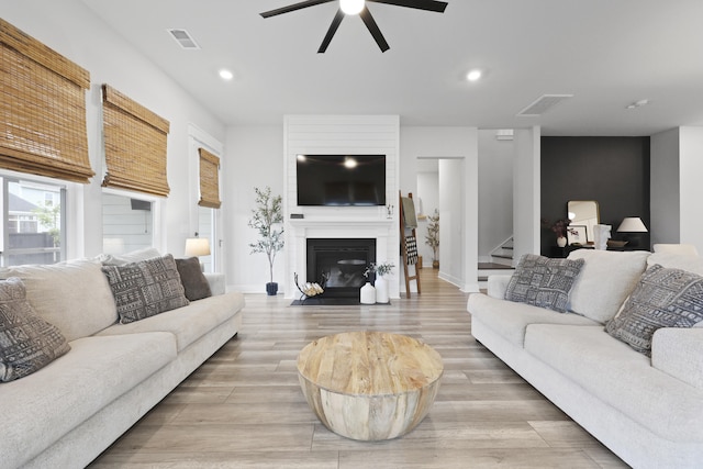 109 Medford St, Summerville, SC 29486 - living room with ceiling fan, stairs, baseboards, light wood finished floors, and recessed lighting
