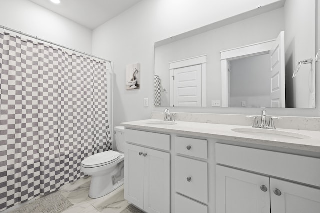 109 Medford St, Summerville, SC 29486 - full bath with double vanity, toilet, marble finish floors, and a shower with curtain