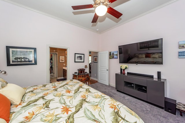 477 Commonwealth Rd, Mount Pleasant, SC 29466 - bedroom with carpet flooring, ornamental molding, ceiling fan, and ensuite bath