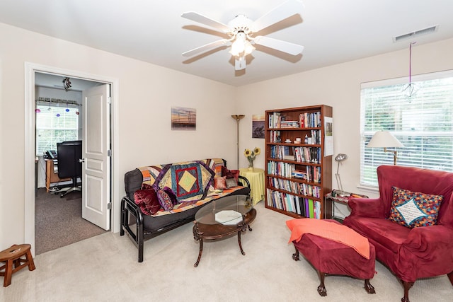 477 Commonwealth Rd, Mount Pleasant, SC 29466 - carpeted living area with healthy amount of natural light, an office area, and ceiling fan