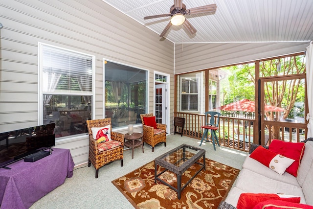 477 Commonwealth Rd, Mount Pleasant, SC 29466 - sunroom featuring an outdoor hangout area, lofted ceiling, and ceiling fan