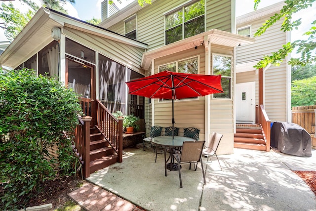 477 Commonwealth Rd, Mount Pleasant, SC 29466 - view of patio with entry steps, a sunroom, and outdoor dining space