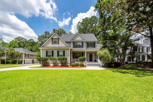 477 Commonwealth Rd, Mount Pleasant, SC 29466 - view of front of house with covered porch, a front yard, and a shingled roof