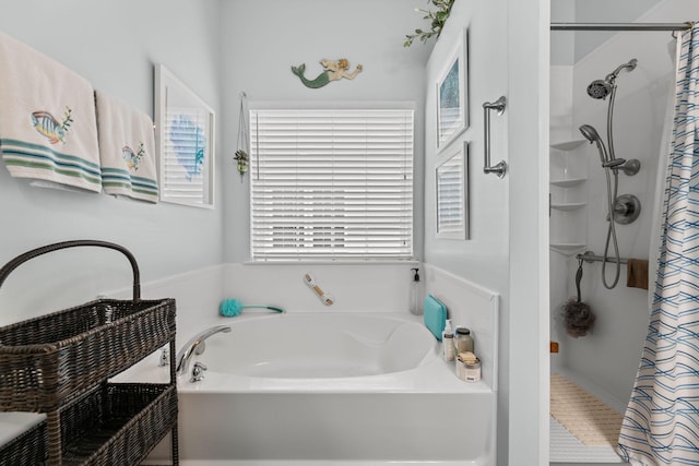 bathroom featuring plus walk in shower