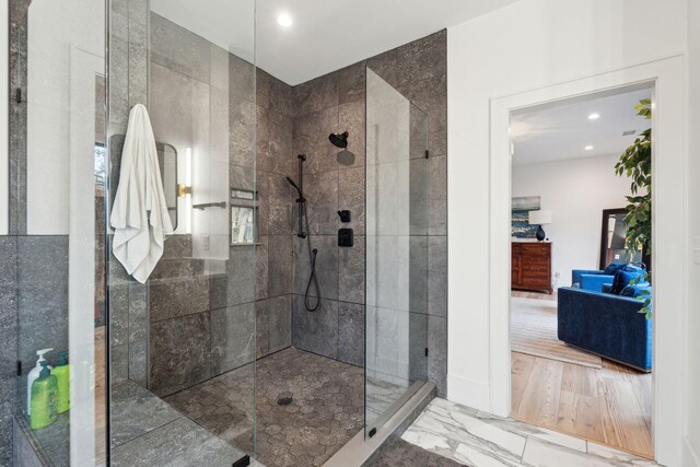 231 Bayview Dr, Mount Pleasant, SC 29464 - full bathroom with a walk in shower, recessed lighting, and marble finish flooring