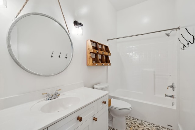 full bathroom featuring shower / washtub combination, toilet, and vanity