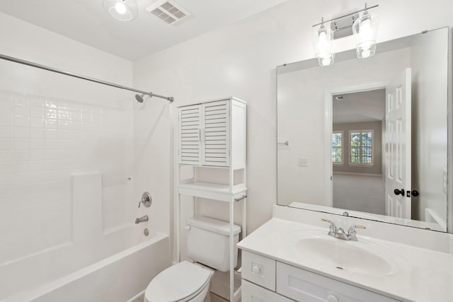 full bathroom with vanity, toilet, and tub / shower combination