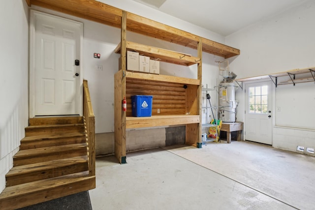 garage featuring water heater