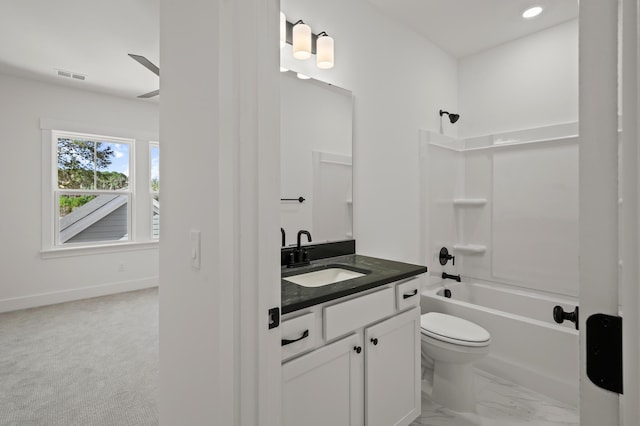 71 Downing Dr, Beaufort, SC 29907 - full bath with vanity, toilet, shower / bathtub combination, a ceiling fan, and baseboards