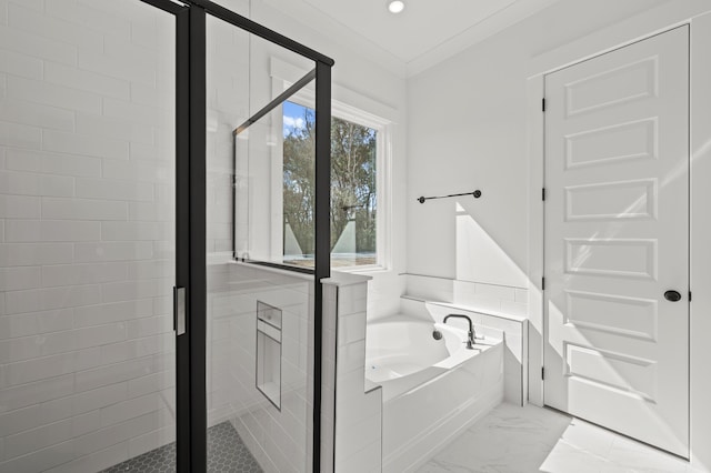 71 Downing Dr, Beaufort, SC 29907 - full bathroom with a bath, marble finish flooring, a shower stall, and recessed lighting