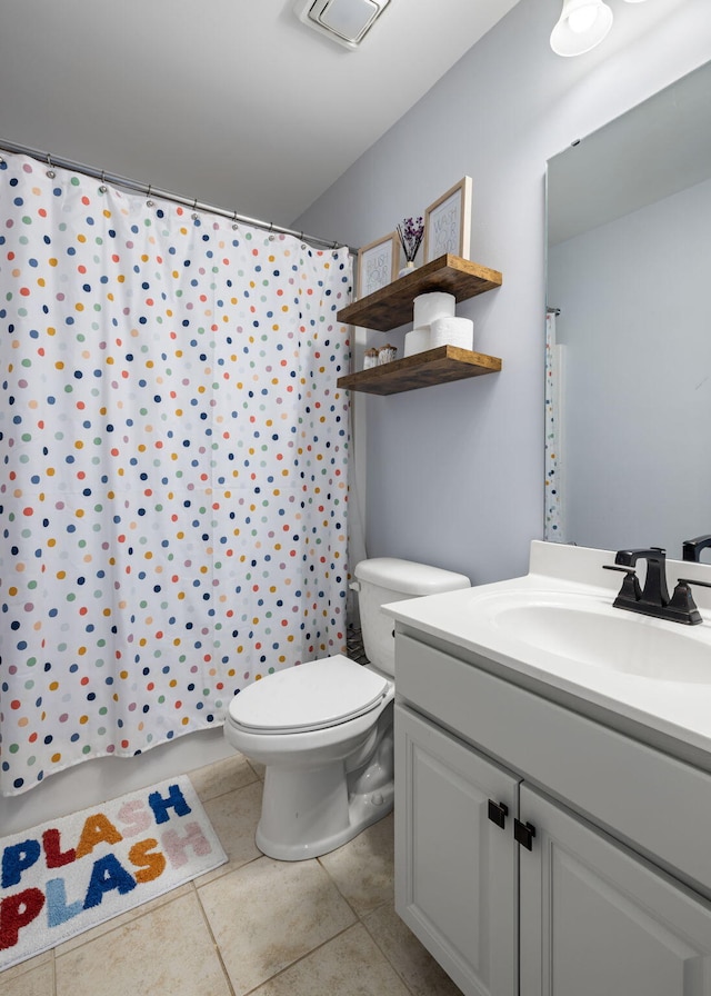 8402 Loggers Run, North Charleston, SC 29420 - bathroom with tile patterned flooring, toilet, vanity, and curtained shower