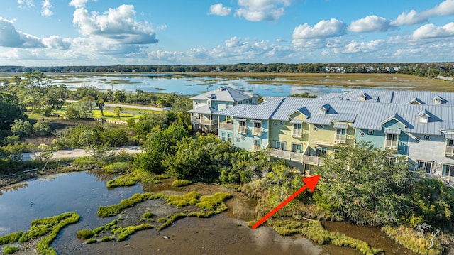 aerial view with a water view