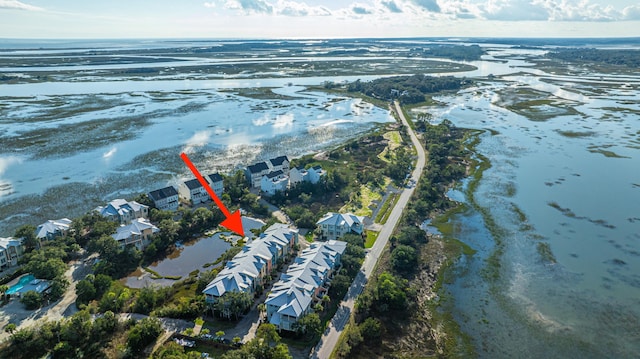 drone / aerial view featuring a water view