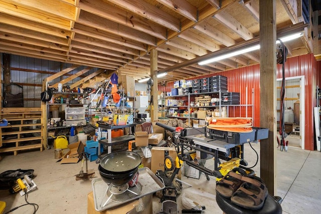 interior space featuring a workshop area