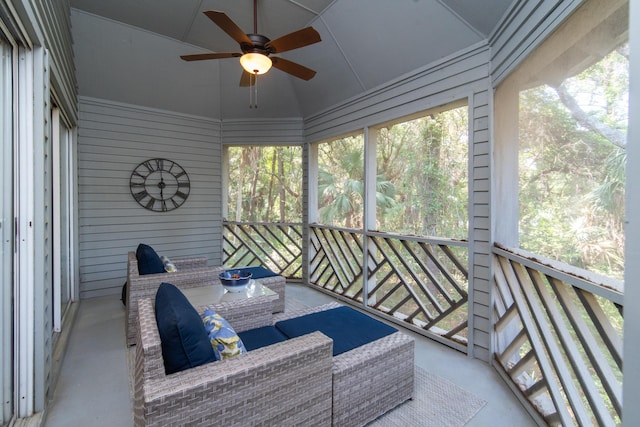 5504 Green Dolphin Way, Kiawah Island, SC 29455 - sunroom with ceiling fan, healthy amount of natural light, vaulted ceiling, and outdoor lounge area