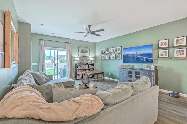302 Fox Gap Rd, Summerville, SC 29486 - living area with visible vents, baseboards, a ceiling fan, and wood finished floors