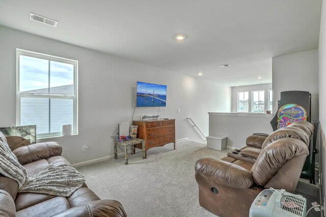 302 Fox Gap Rd, Summerville, SC 29486 - carpeted living area featuring baseboards, visible vents, and recessed lighting